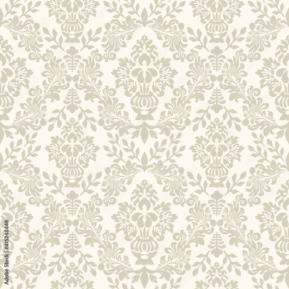 Floral damask ornament. Baroque wallpaper. Seamless vector background. Brown-beige floral ornament. Graphic pattern for fabric, wallpaper, packaging 