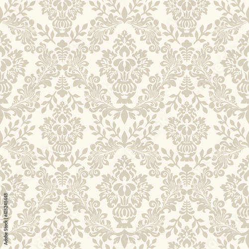 Floral damask ornament. Baroque wallpaper. Seamless vector background. Brown-beige floral ornament. Graphic pattern for fabric, wallpaper, packaging 
