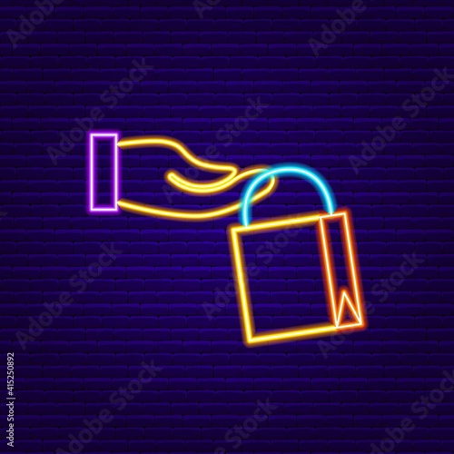 Neon Hand Holding Shopping Bag