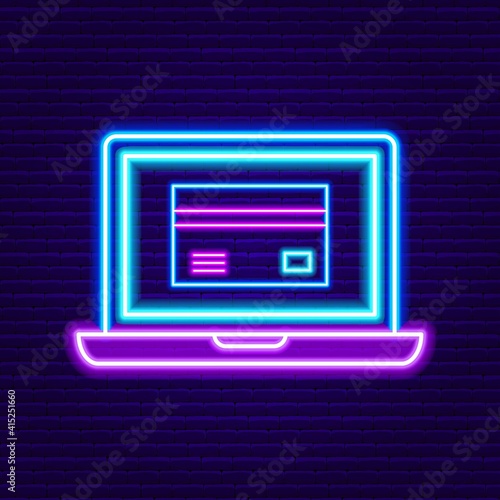 Neon Laptop with Credit Card Sign