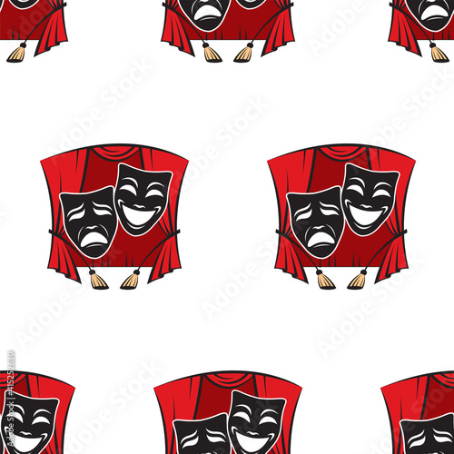 seamless pattern with comedy and tragedy theatrical masks on white background
