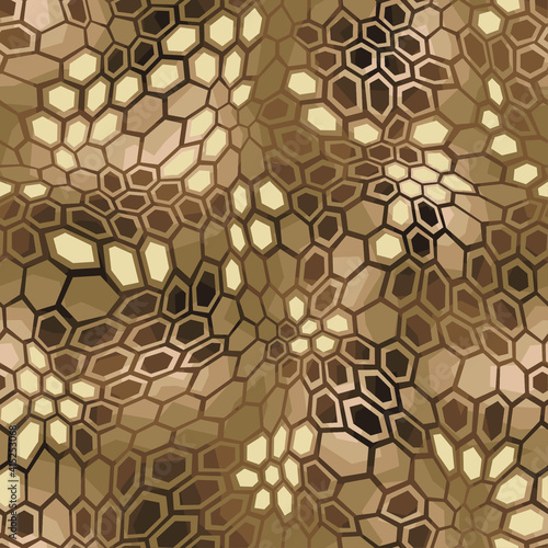 Hexagonal camouflage seamless patern. Abstract modern endless digital contemporary design texture. Military geometric ornament for fabric, fashion and vinyl wrap print. Vector illustration.