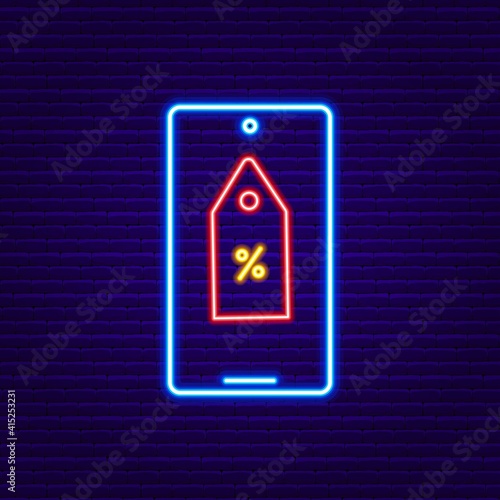 Neon Phone with Shopping Tag Sign