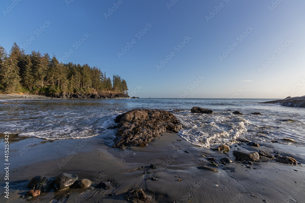 Obraz premium View of the Pacific Ocean from a rocky beach on Vancouver Island