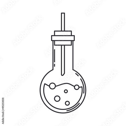 Line medical pharmaceutica icon retort, tube. Professional equipment symbol. Science, pharmacy, medic, chemistry background emblem element. Laboratory glass. Vector medical outline illustration.