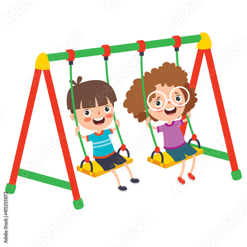 Funny Kid Playing In A Swing