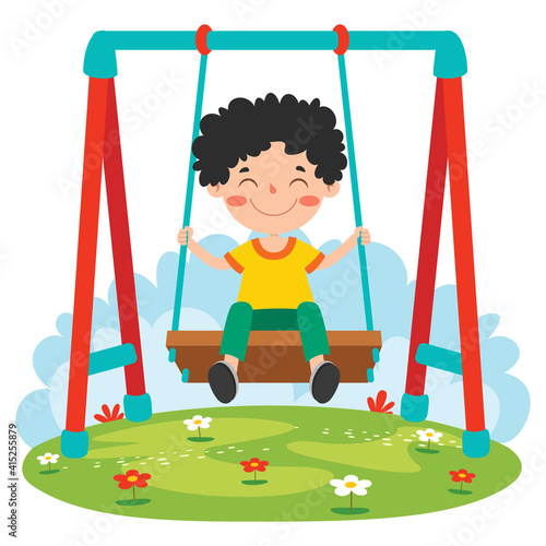 Funny Kid Playing In A Swing