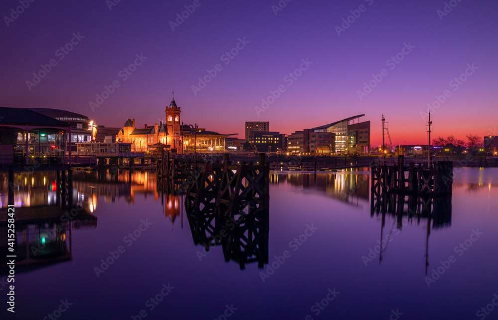 Cardiff Bay skyline at dawn, Wales, UK