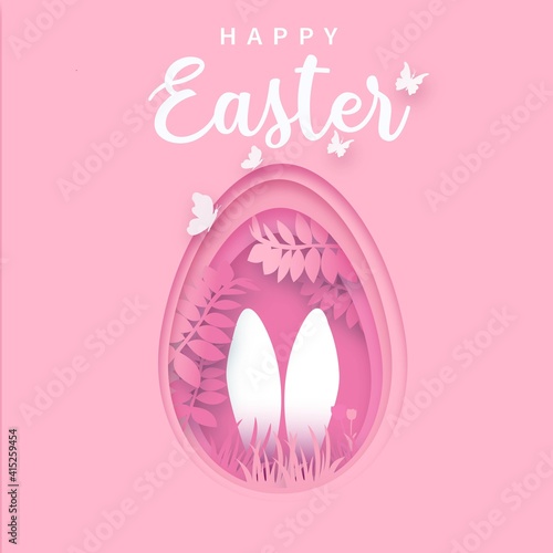 Happy easter colorful paper cut rabbit egg card