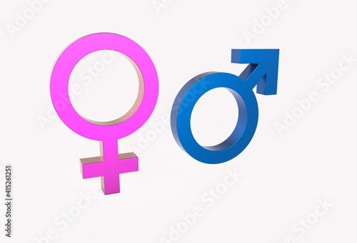 3d render Male And Female Symbols In Blue And Pink Color With Shadow On The Ground 