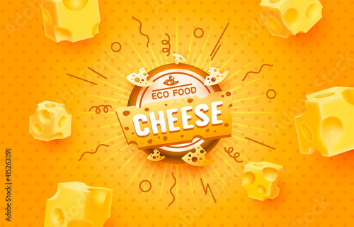 Cheese label eco food poster, banner menu product. Vector