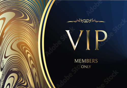 Vip card vectors. Gold card. Blue lilac gradient geometric ornament pattern in oriental style. Background with gold lettering invitation. Luxury design for VIP members. Shine and luxury.