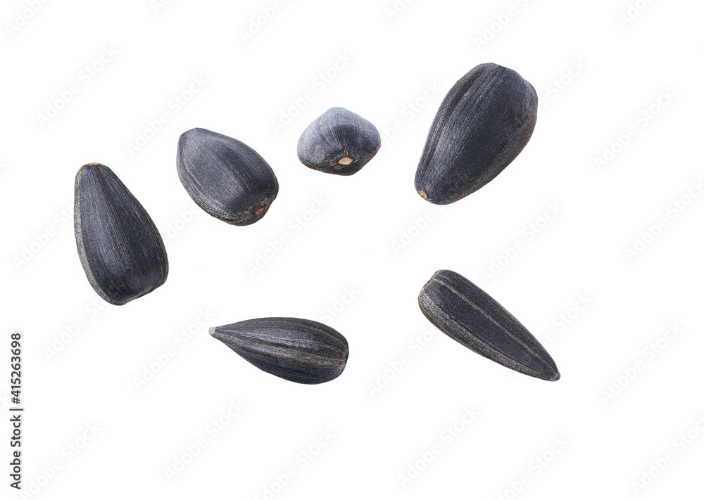 Close-up of sunflower black seeds, isolated on white background. Close-up of sunflower black seeds, isolated on white background.
