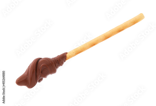 Billede på lærred Breadstick with chocolate hazelnut spread isolated on white