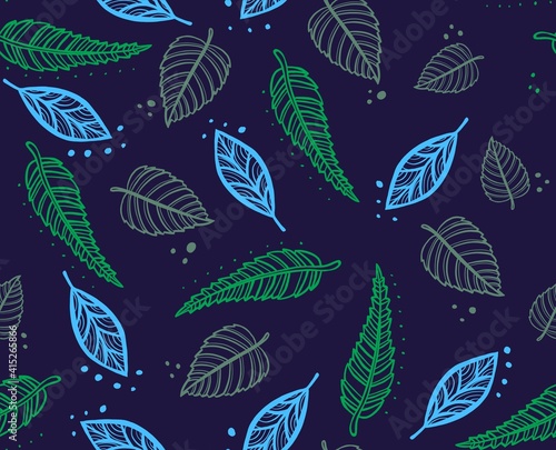 Hand drawn vector illustration with collection of leaves in doodle style. Autumn natural design for greeting card. Vector illustration