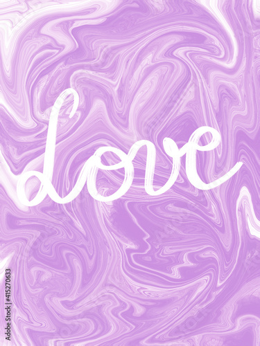 Digital illustration of Love handwritten on a pink textured background for Valentines Day