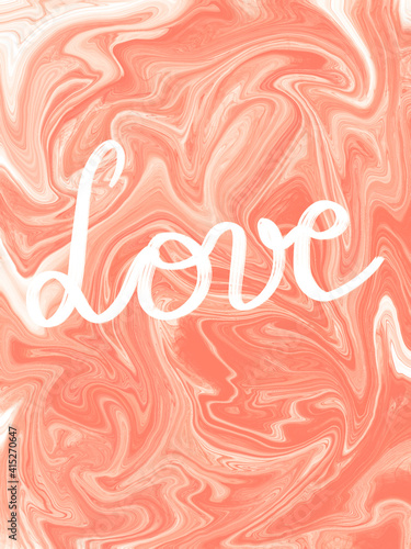 Digital illustration of Love handwritten on a pink textured background for Valentines Day