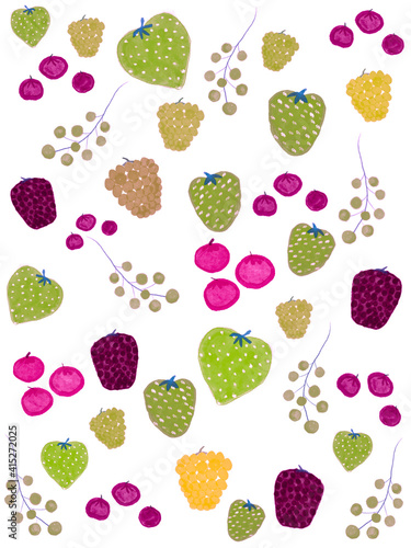 Digital illustration wallpaper of colorful berries with stems © eqroy
