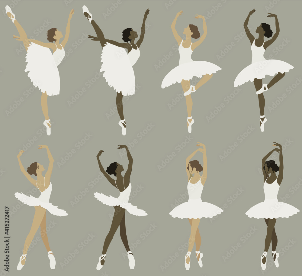 Naklejka premium Ballerina abstract illustration, dancing girl flat art, Beautiful woman silhouette, Hand drawn 