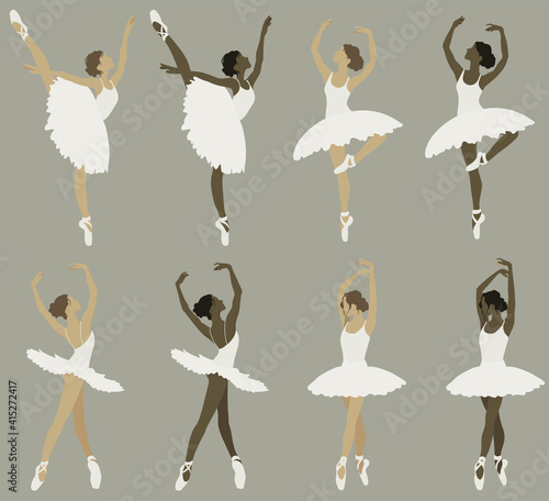 Ballerina abstract illustration, dancing girl flat art, Beautiful woman silhouette, Hand drawn 