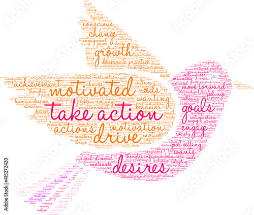 Take Action Word Cloud on a white background. 