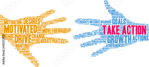 Take Action Word Cloud on a white background. 