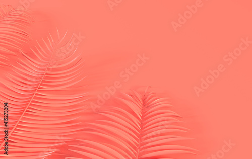 Tropical palm leaves background. Summer tropical leaf. Exotic hawaiian jungle, summertime party design for trendy poster, flyer, banner, card, cover, brochure. 3d render. © Meranna