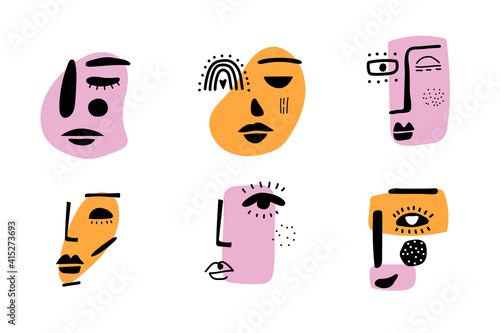 Abstract contemporary woman face. Modern trendy beauty sign. Female face symbol. Lineart colorful drawing.