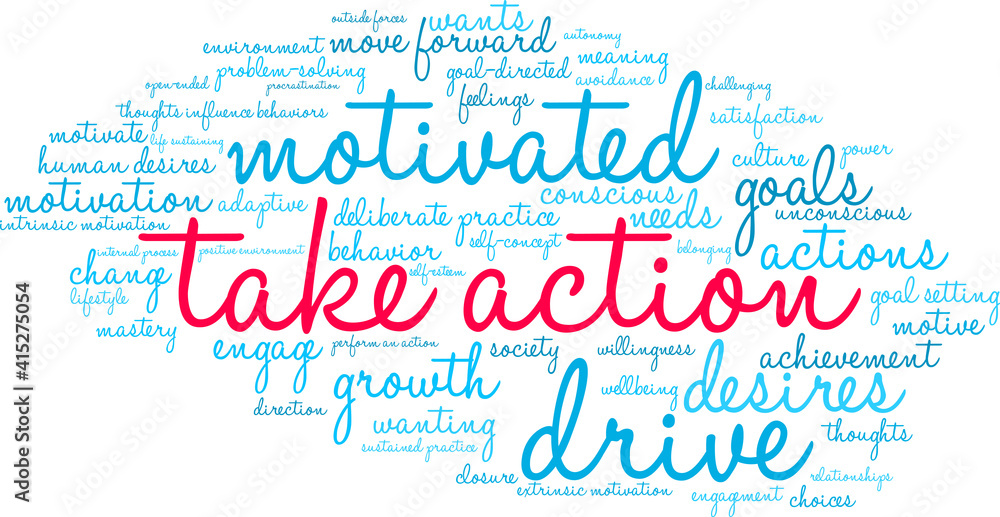 Take Action Word Cloud on a white background. Take Action Word Cloud on a white background.