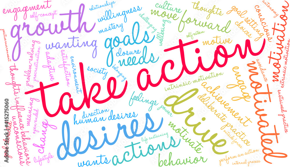 Take Action Word Cloud on a white background. Take Action Word Cloud on a white background.