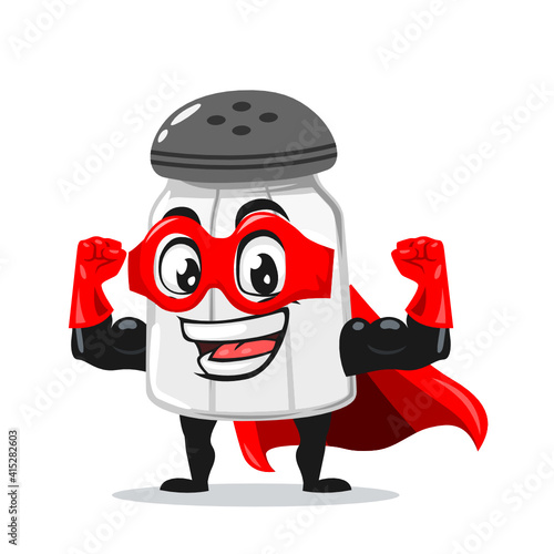 vector illustration of salt shaker mascot or character wearing super hero costume