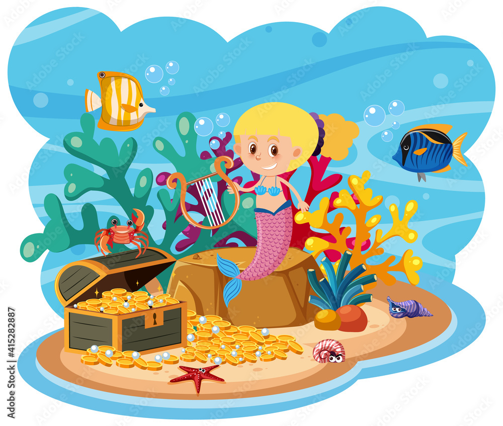 Naklejka premium Mermaid in underwater world