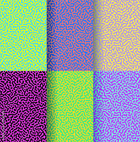 Fondo colorido con patrones orgánicos abstractos con sensación de movimiento y fluidez irregulares en formas lineales y puntuadas