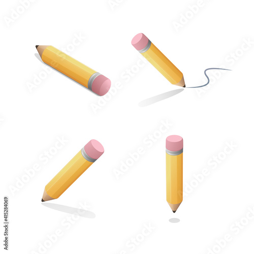 Isometric pencil set. Colored vector illustration. Isolated on white background.