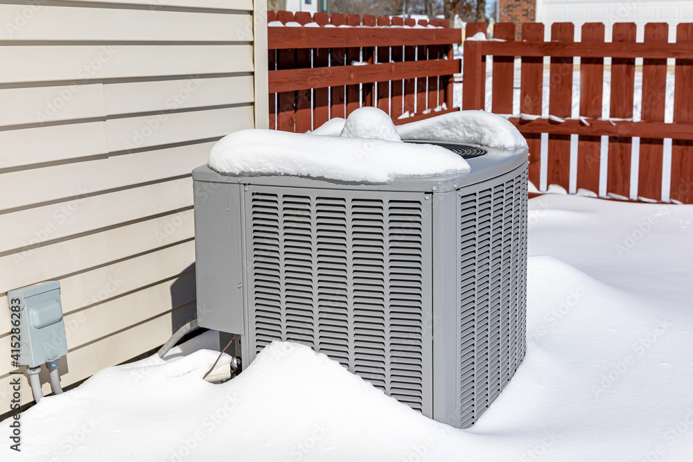 House Air Conditioning Unit Covered In Snow During Winter Concept Of Home Air Conditioning 7099