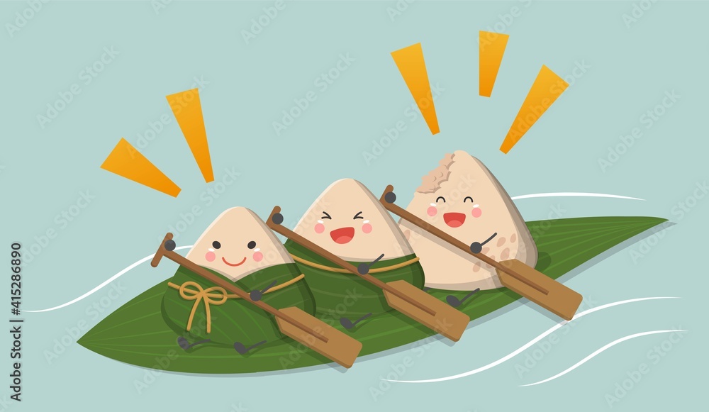 Festivals in China and Taiwan: Dragon Boat Festival, Oriental traditional  food made of glutinous rice, cartoon characters rowing Stock Vector | Adobe  Stock