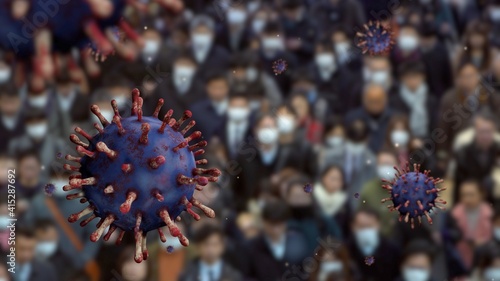 3D illustration Coronavirus Covid 19 concept. People inside metro Japan. © REC Stock Footage