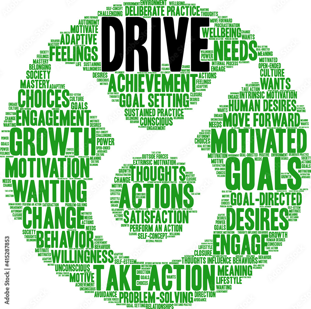 Drive Word Cloud on a white background. 
