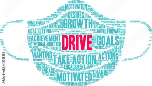 Drive Word Cloud on a white background. 