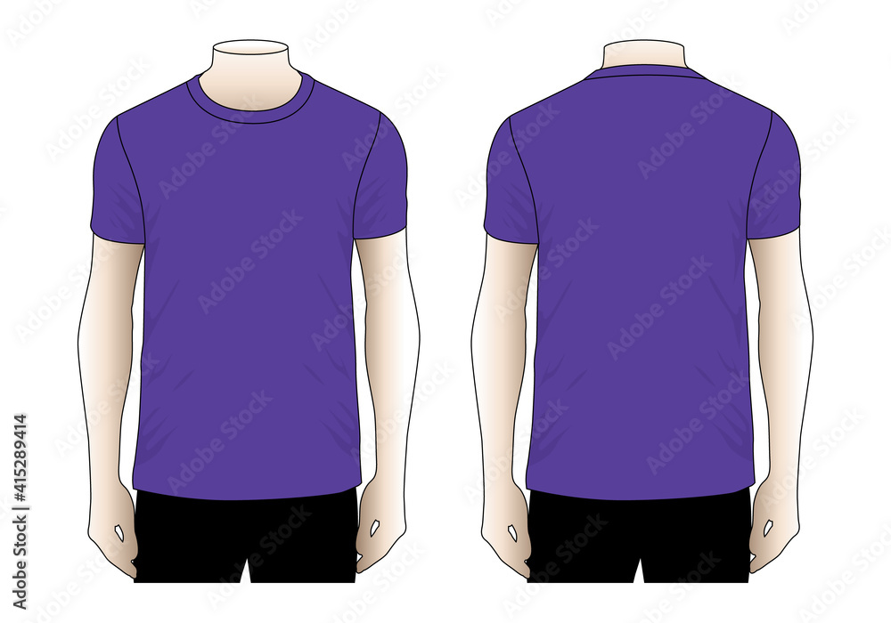 Men’s Blank Purple T-Shirt Vector For Template.Front And Back View