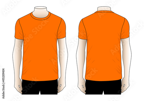 Men's Blank Orange T-Shirt Vector For Template.Front And Back View.