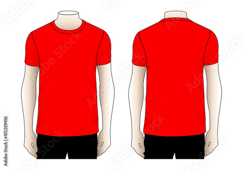Men's Blank Red T-Shirt Vector For Template.Front And Back View.