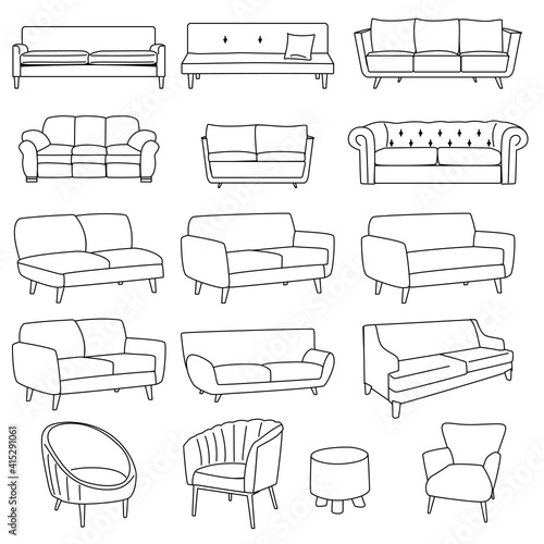 Sofa icon line set. Modern, vintage and retro sofa collection. Furniture outline symbols. Vector illustration