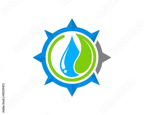 Nautical compass with circular leaf and water drop