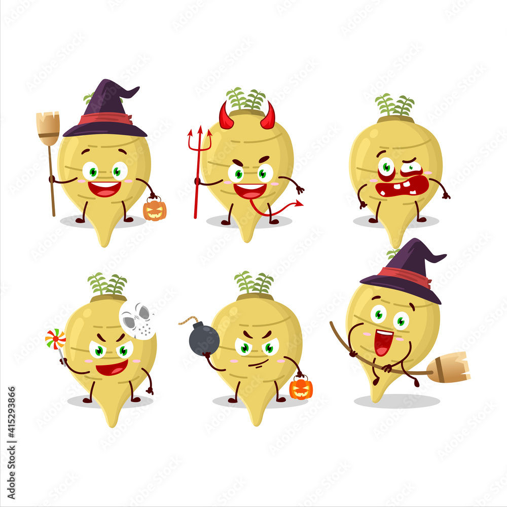 Halloween expression emoticons with cartoon character of parsnip