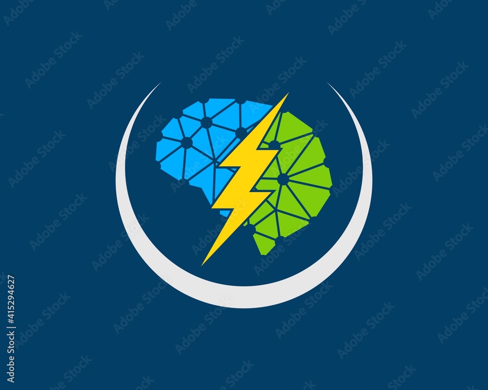 Silver swoosh with fast brain and lightning Silver swoosh with fast brain and lightning