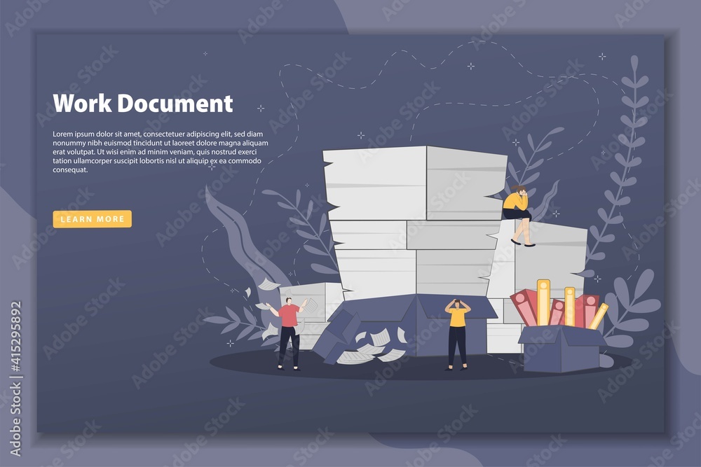 Vector illustration Office worker with overwork among piles of papers and documents. Stress in the office. Rush work. Flat design style vector illustration