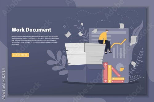 Vector illustration Office worker with overwork among piles of papers and documents. Stress in the office. Rush work. Flat design style vector illustration