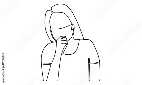 Continue line of woman coughing with a mask
