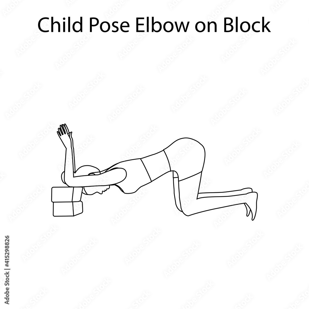 Child Pose elbow on block yoga workout outline